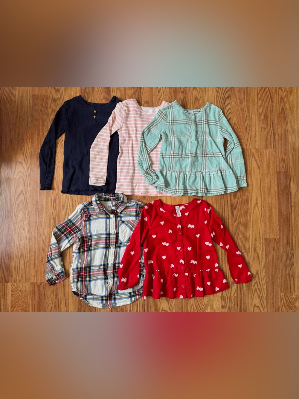 5T Girls Long-Sleeve Top Set - Navy, Pink, Mint, Plaid, Red